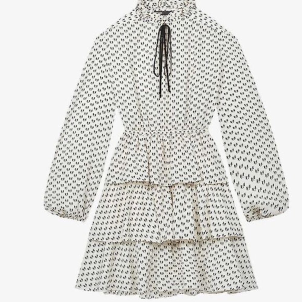Maje Black and White Tiered Dress